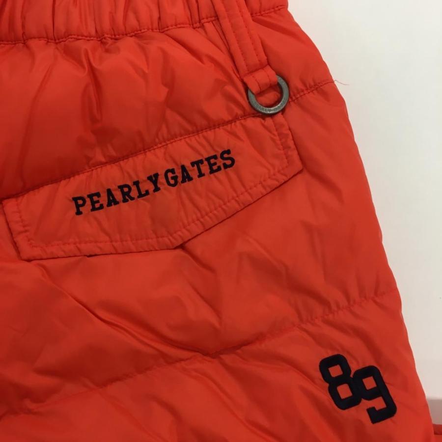 パーリーゲイツ ダウンパンツ オレンジ×ネイビー ロゴ刺しゅう 裾