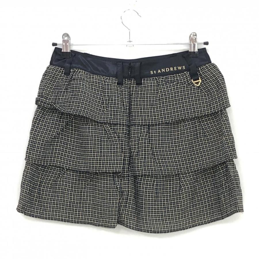 St ANDREWS セントアンドリュース スカート 黒×ゴールド チェック 3段