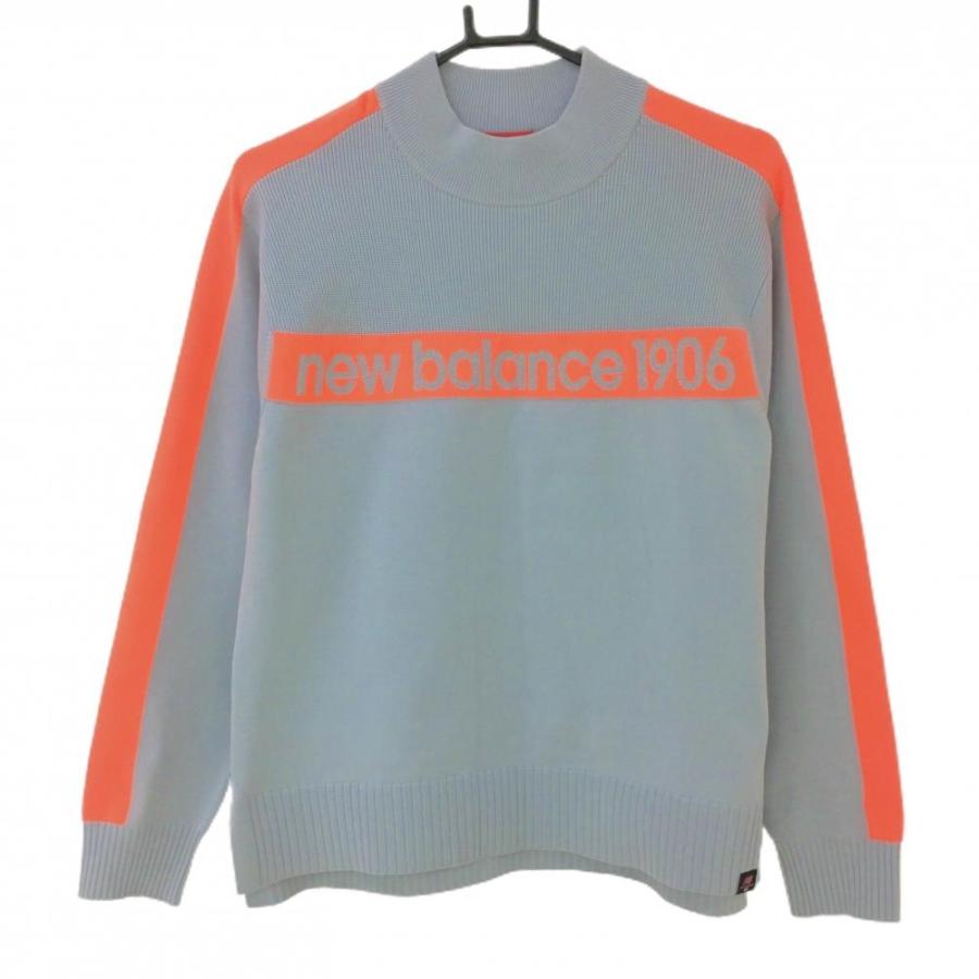ニューバランスゴルフ セーター グレー×蛍光オレンジ袖ライン ニット
