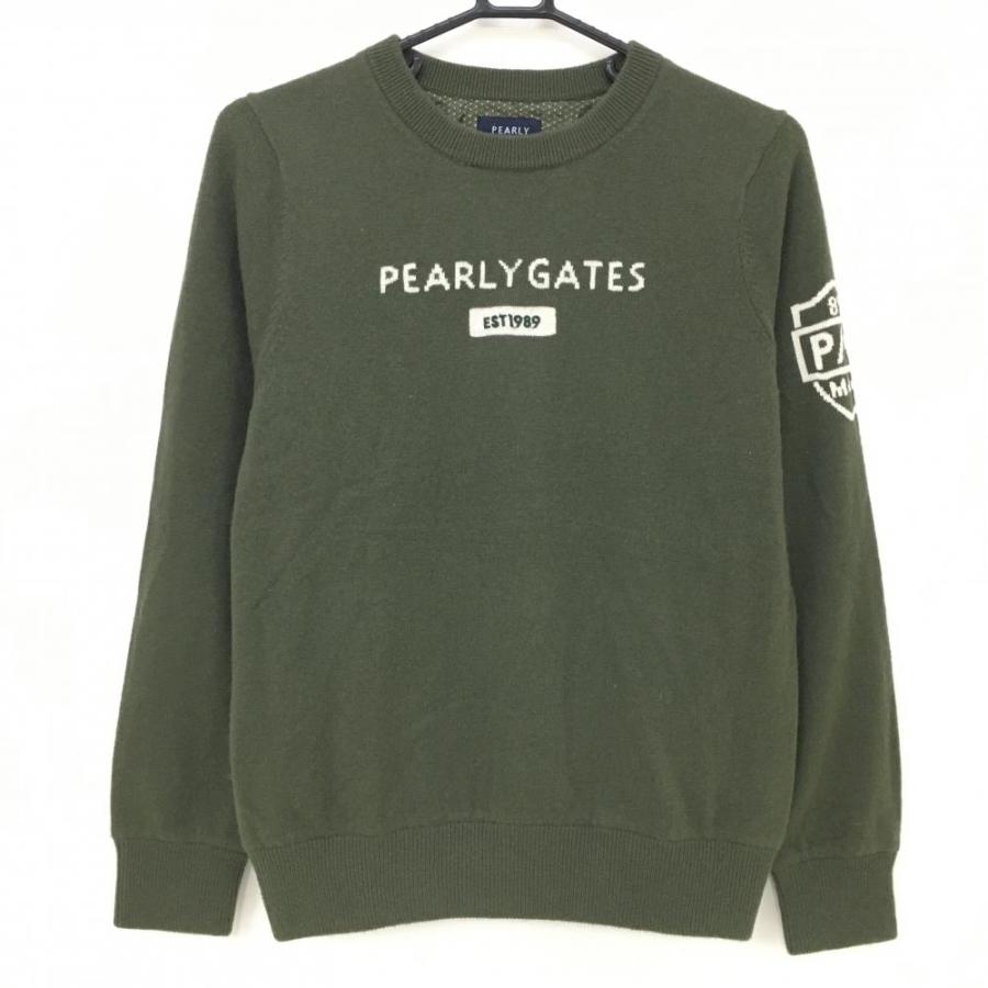 美品】パーリーゲイツ 裏地付きセーター カーキ×白 カシミヤ ニット