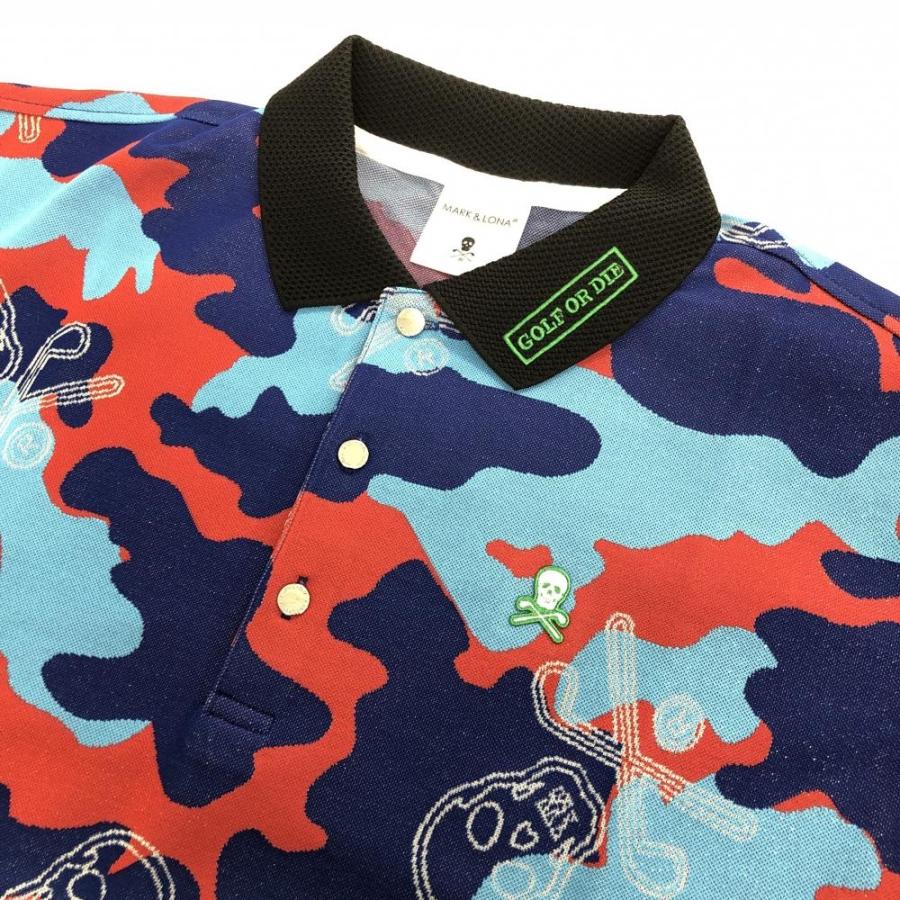 MARK&LONA（マークアンドロナ） 半袖ポロシャツ ブルー×レッド メンズ