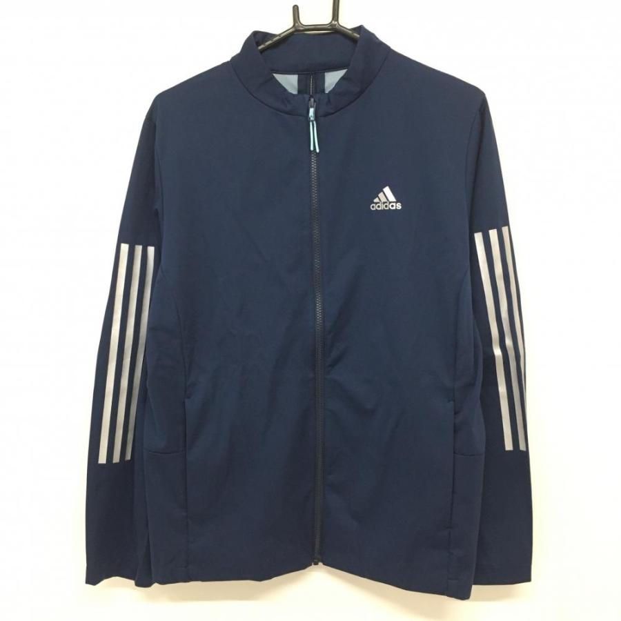 超美品】アディダス ジャケット ネイビー×シルバー 袖3ライン ロゴ