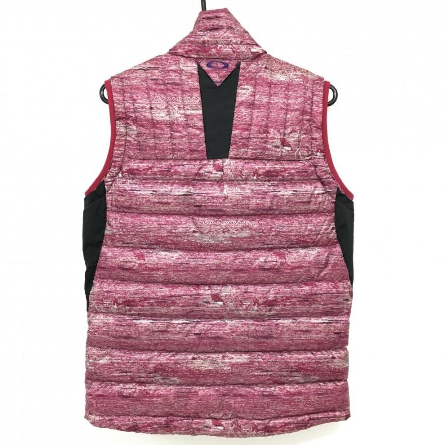 美品】オークリー ダウンベスト ボルドー×ベージュ 総柄 スカル