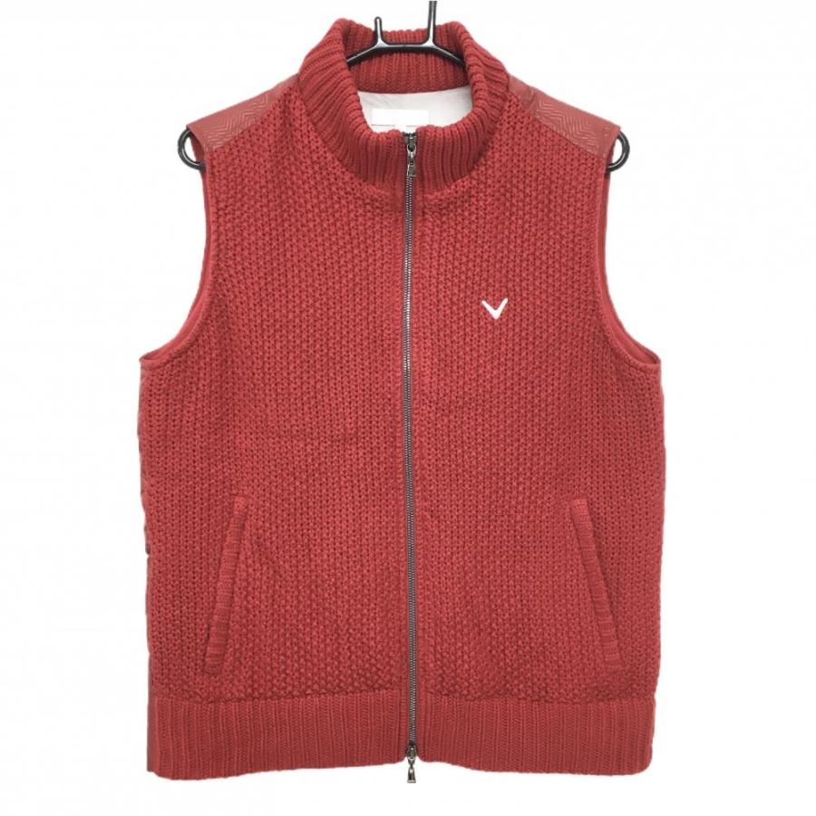 美品】キャロウェイ 異素材ダウンベスト レッド 前ニット メンズ M
