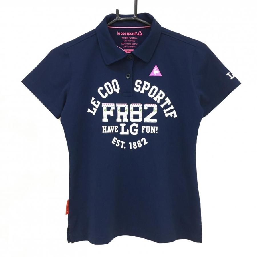 美品】ルコックスポルティフ 半袖ポロシャツ ネイビー×白 前面ロゴ