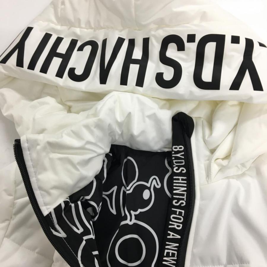 超美品】ハチヤーズ 2WAY中綿ジャケット 白×黒 ラバーロゴ フード着脱