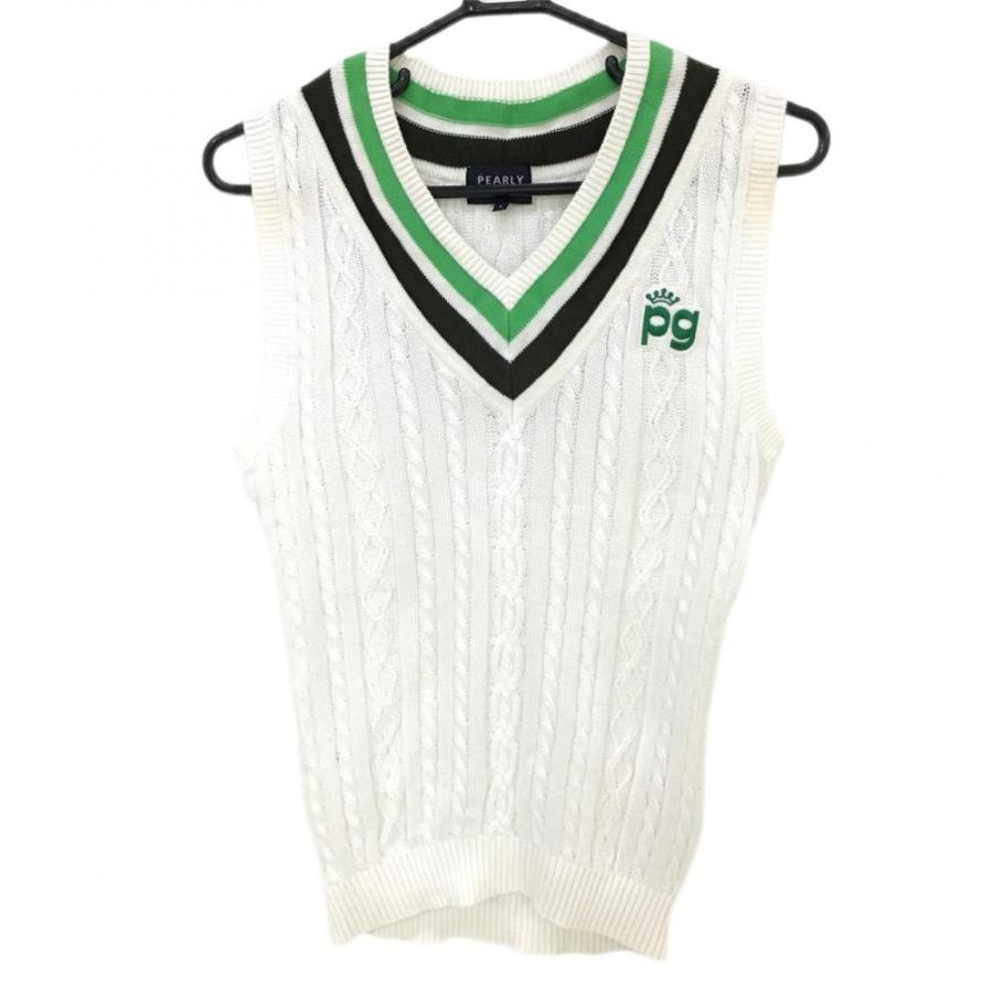 PEARLY GATES（パーリーゲイツ） ニットベスト 白×ライトグリーン
