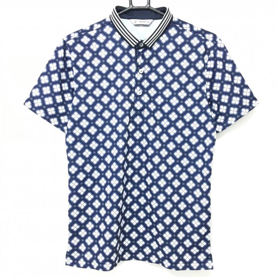 超美品】アンパスィ 半袖ポロシャツ ネイビー×白 チェック 襟ボーダー