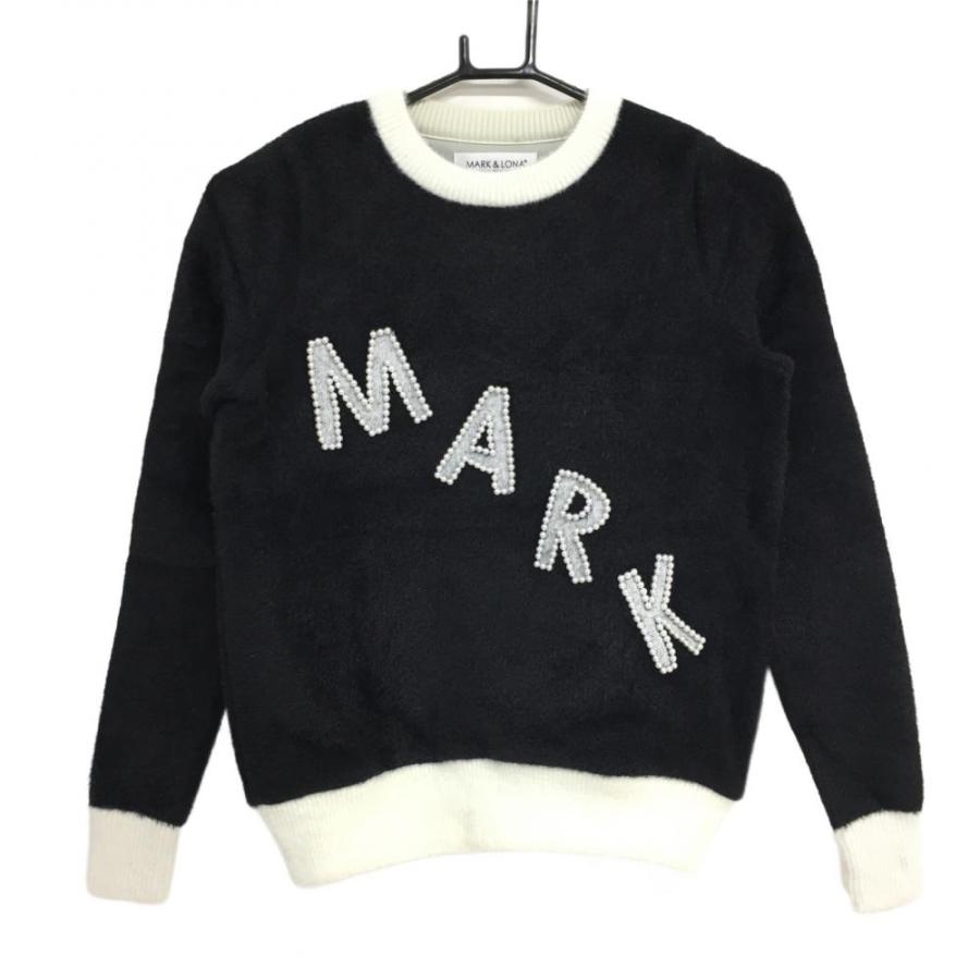 新品】マークアンドロナ セーター 黒×白 ニット パール調ロゴ 裏地付