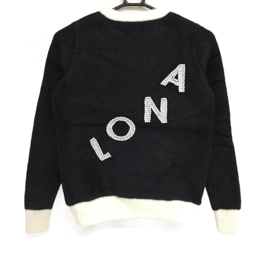 新品】マークアンドロナ セーター 黒×白 ニット パール調ロゴ 裏地付
