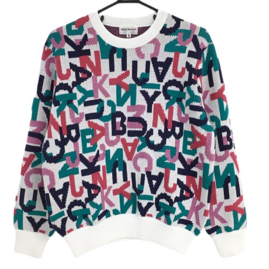 Jack Bunny!!（ジャックバニー） セーター 白×マルチ ロゴ総柄 ニット