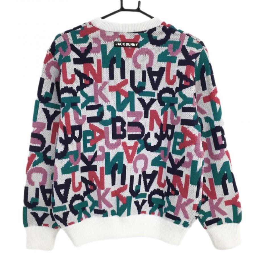 Jack Bunny!!（ジャックバニー） セーター 白×マルチ ロゴ総柄 ニット