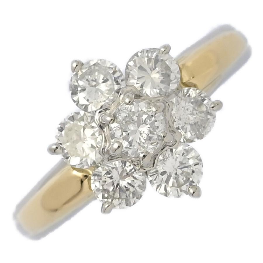 1.04ct フラワーモチーフ ダイヤモンド リング 指輪 K18 750×Pt900