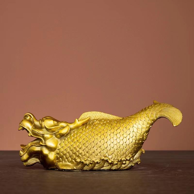 龍 ドラゴン 竜 魚 水獣 置物 オブジェ 金 黄金 ゴールド 金龍 風水