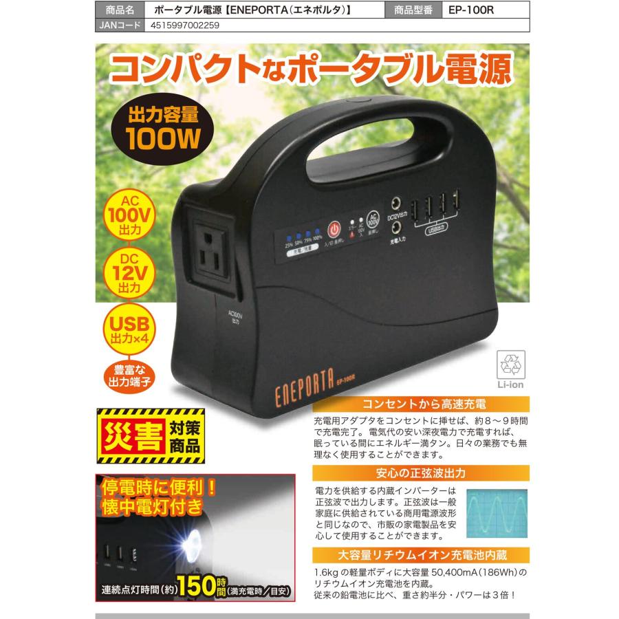 ポータブル電源 大容量50,400mAh（186Wh）のリチウムイオン充電池を