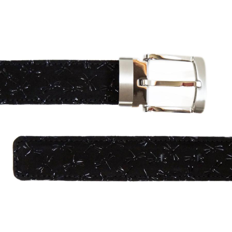 印傳屋（INDEN-YA） 印伝 B30ベルト 4001 黒地鹿革黒漆 とんぼ柄 ピン