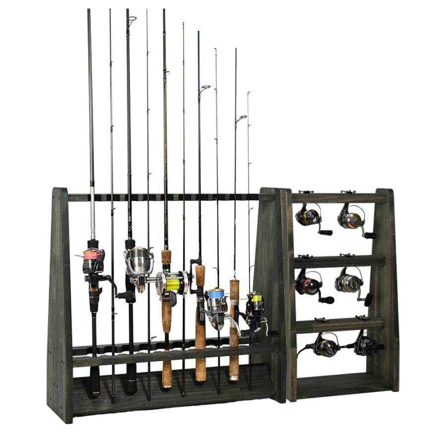 WOODWORKS ロッドスタンド 両面19本掛 (フェルト：ブラック)+ リール