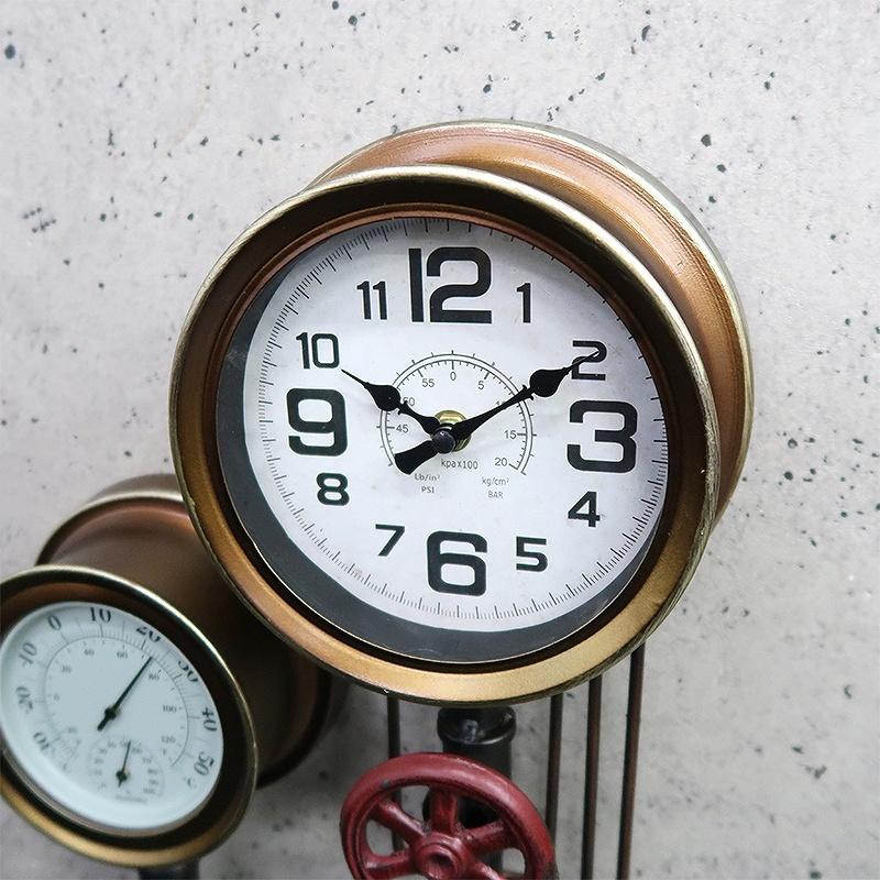 ウォールクロック 壁掛け時計 水道管 アンティーク インダストリアル