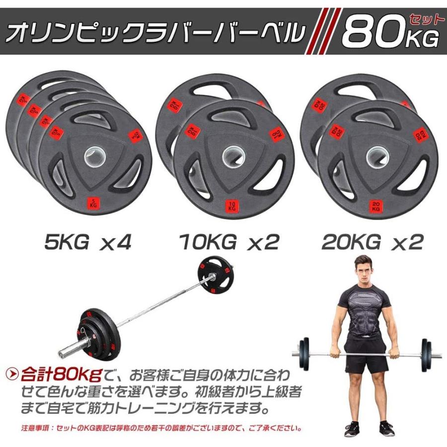 即納！80KGセット ラバー バーベル ダンベル オリンピックウエイト