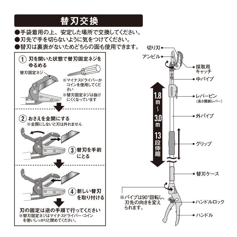 高枝切りバサミ 高枝切鋏 ムサシ 替刃2段式高枝切鋏アンビル刃 621