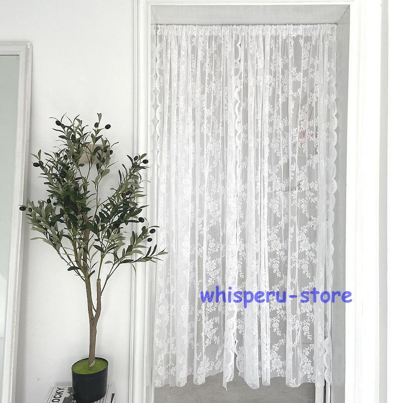 レースカーテン ドアカーテン 玄関カーテン インテリア 白 お花 刺繍