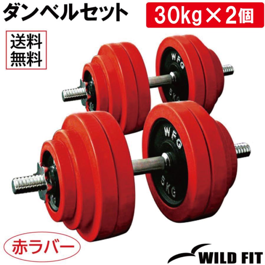 WILD FIT（ワイルドフィット） ダンベルセット 60kg 赤ラバー / 筋トレ