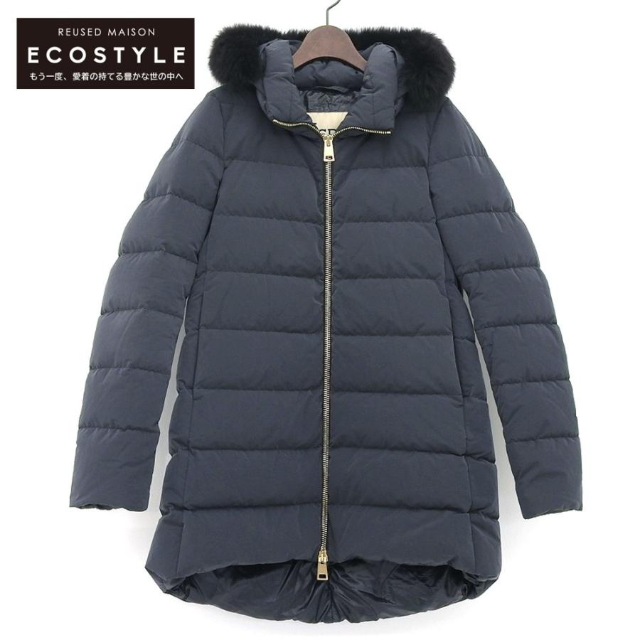 HERNO（ヘルノ） フォックスファー ダウンコート レディース ネイビー