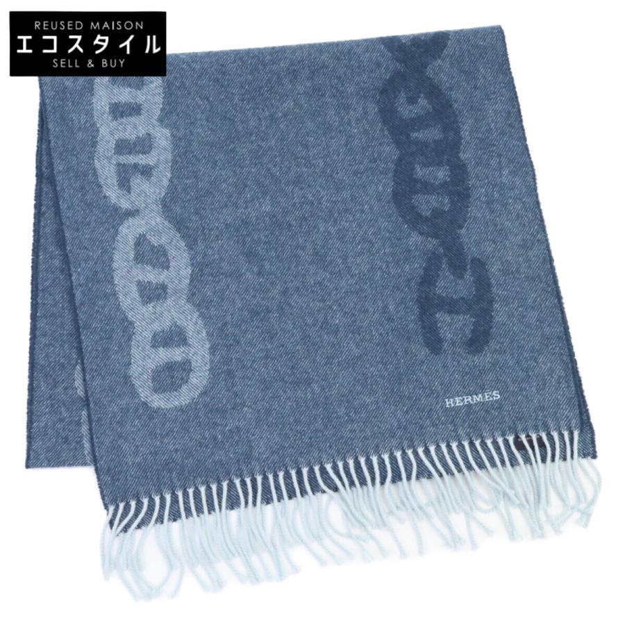 HERMES エルメス ロゴ刺繍 クレイジーチェーン カシミヤ フリンジ