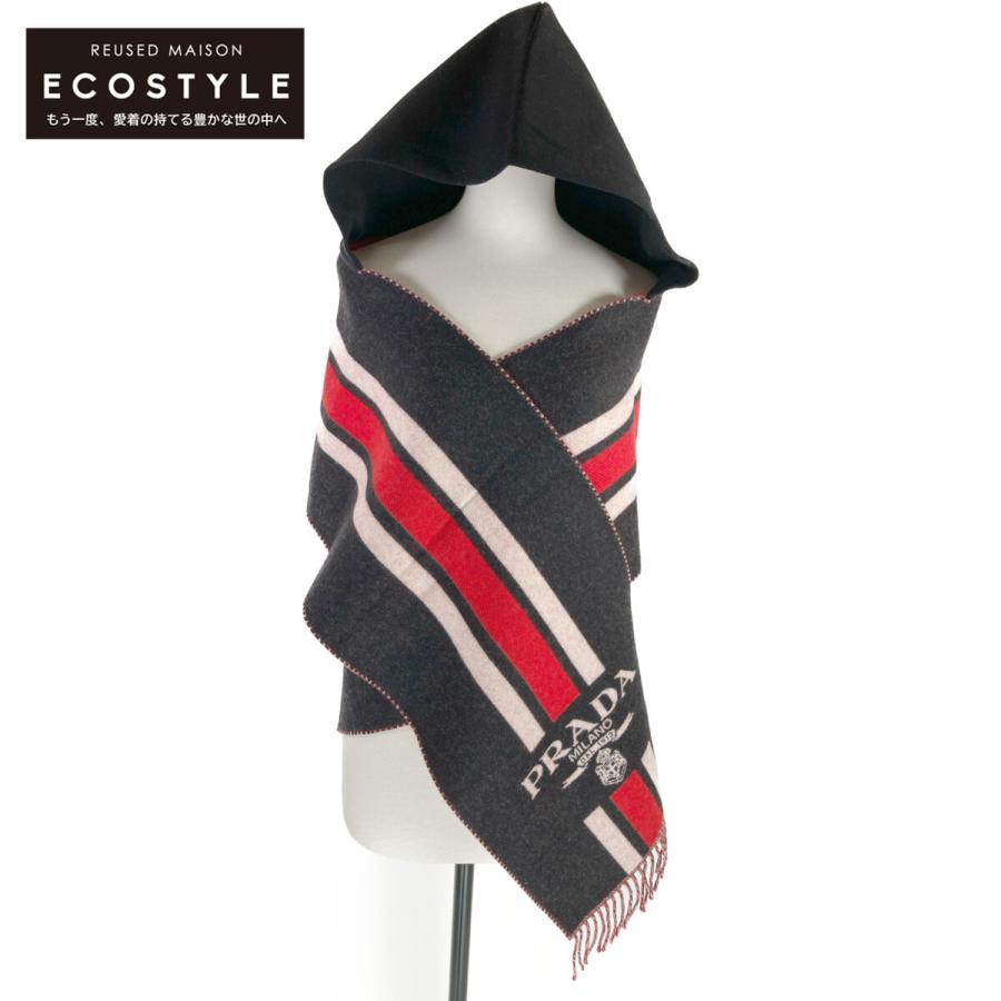 PRADA（プラダ） 21年 ブラック×レッド フード付きマフラー マフラー