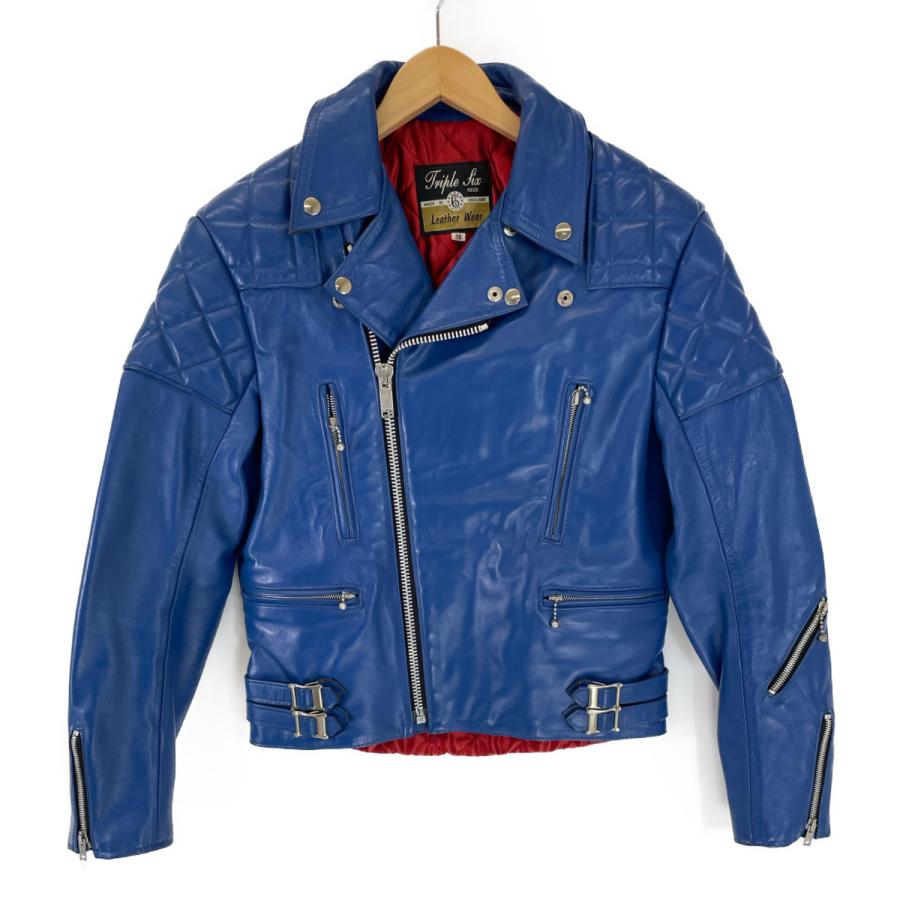 666 666トリプルシックス ブルー カウハイド パッド付ダブルライダース