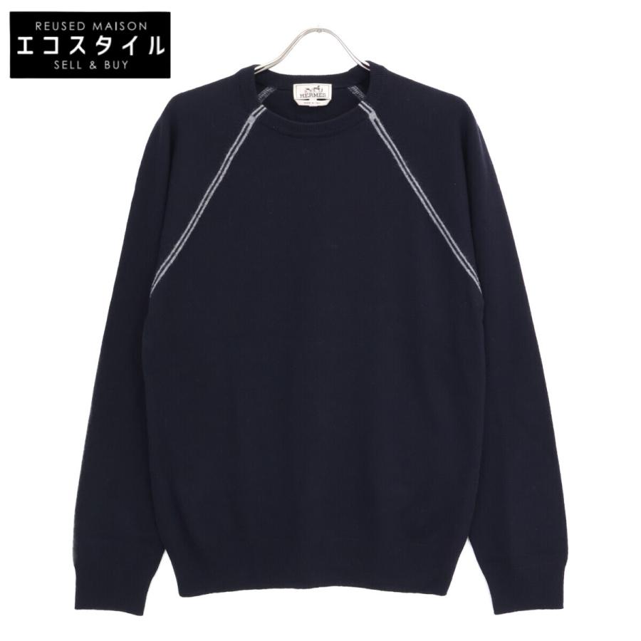美品/ HERMES エルメス ウールxカシミヤ クルーネック ニットセーター