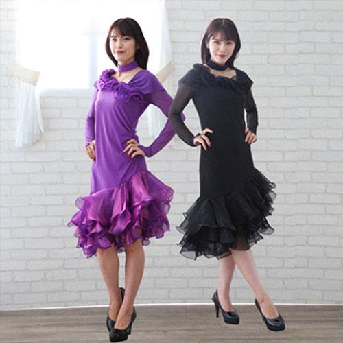 送料無料2〜4日後到着 社交ダンス ドレス ステージドレス 花モチーフ