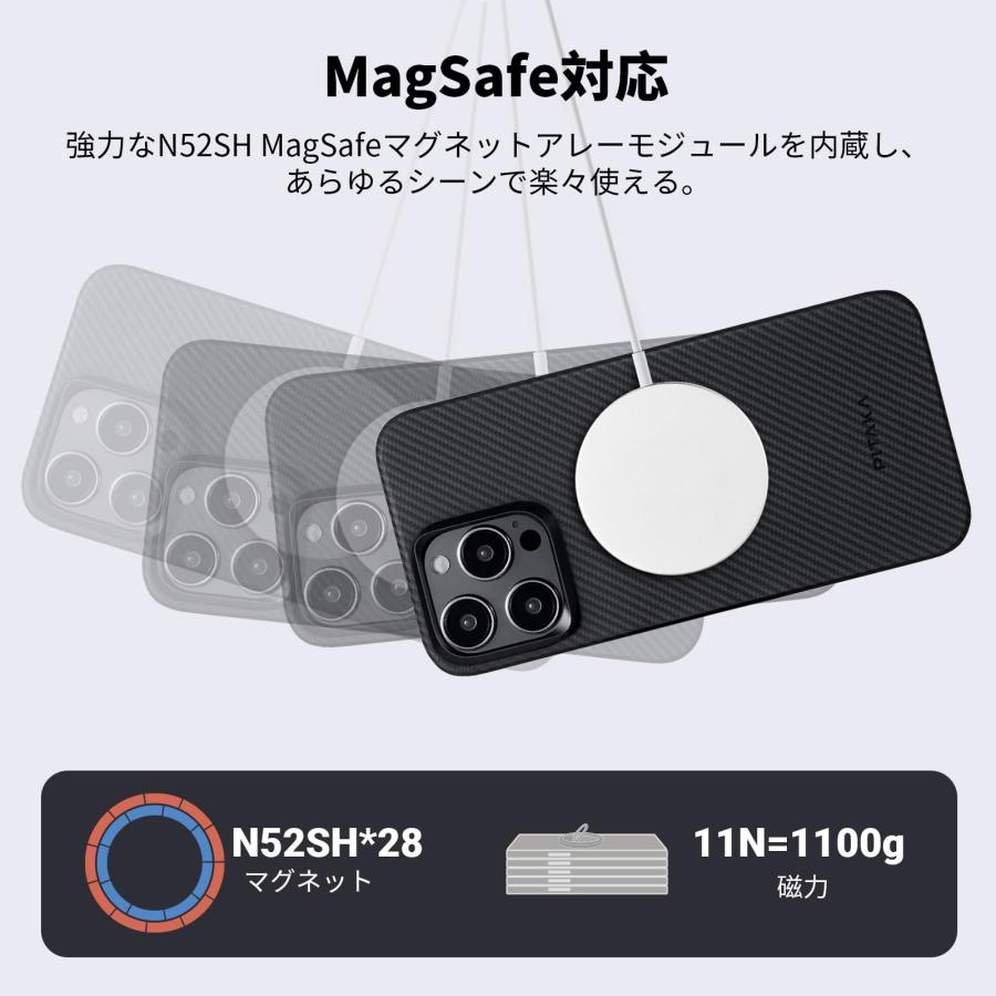 PITAKA iPhone15Pro ケース 600Dアラミド繊維製 MagSafe対応 超極薄 超
