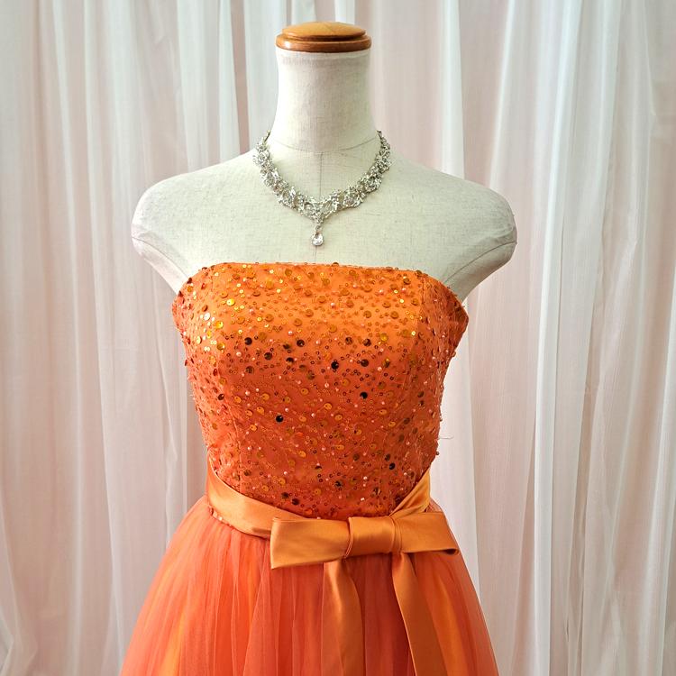 カラードレス 演奏会 オレンジ サッシュリボン付 ステージ 舞台衣装