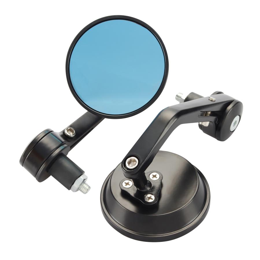 バイク バーエンドミラー 丸形 左右セット ブルーレンズ ハンドル内径