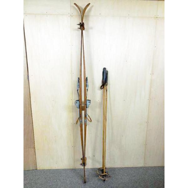 年代物 ◇ 木製 スキー板 竹製ピック セット スキー レトロ 骨董