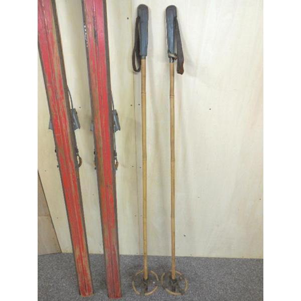 年代物 ◇ 木製 スキー板 竹製ピック セット スキー レトロ 骨董