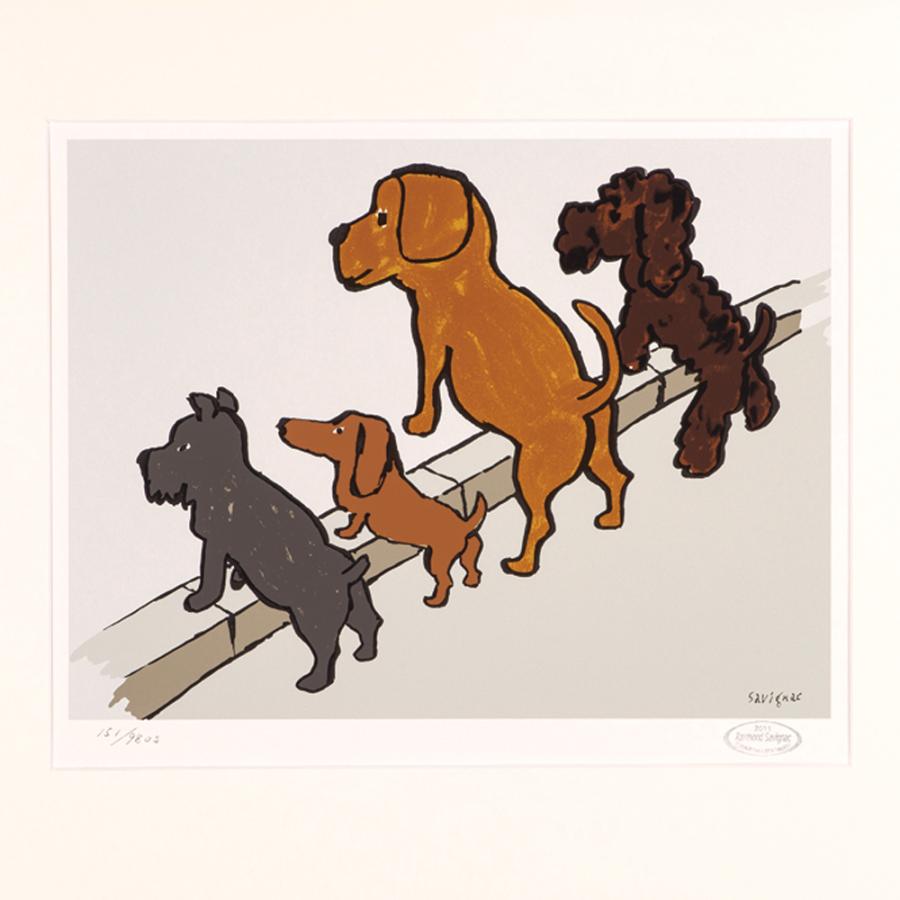 レイモン サヴィニャック 「 4匹の犬 」 シルクスクリーン 額装 縦