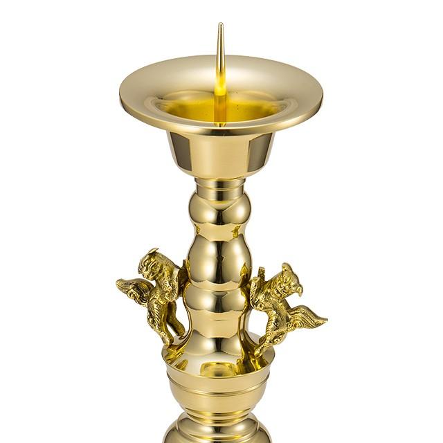 仏壇屋 滝田商店 獅子掛中口 火立(ローソク立て・燭台) 磨き 6寸付