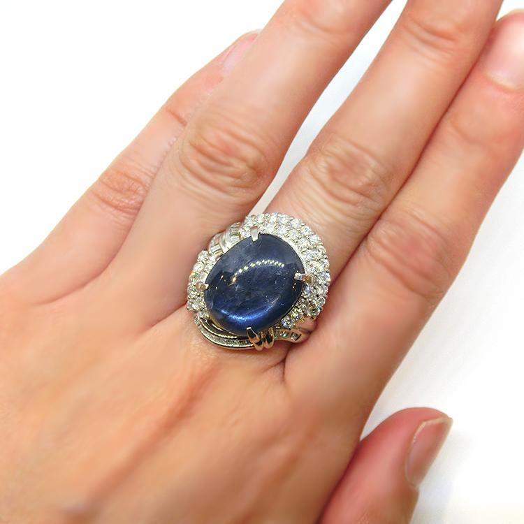 スターサファイア リング プラチナ サファイヤ 9月誕生石 ダイヤモンド