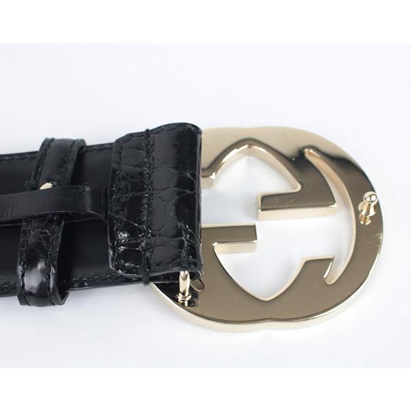 GUCCI（グッチ） インターロッキングG バックルベルト クロコダイル 黒