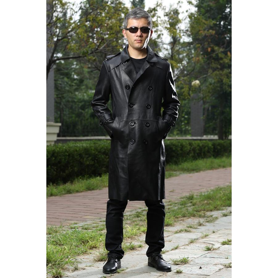 レザーコート 本革 ラム革コート 膝丈 ロングコート トレンチコート