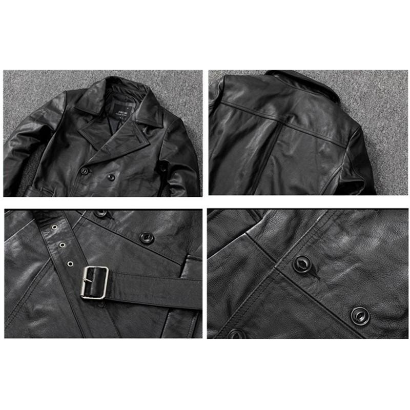 レザーコート 本革 トレンチコート 本革コート ダブルボタン ミドル丈