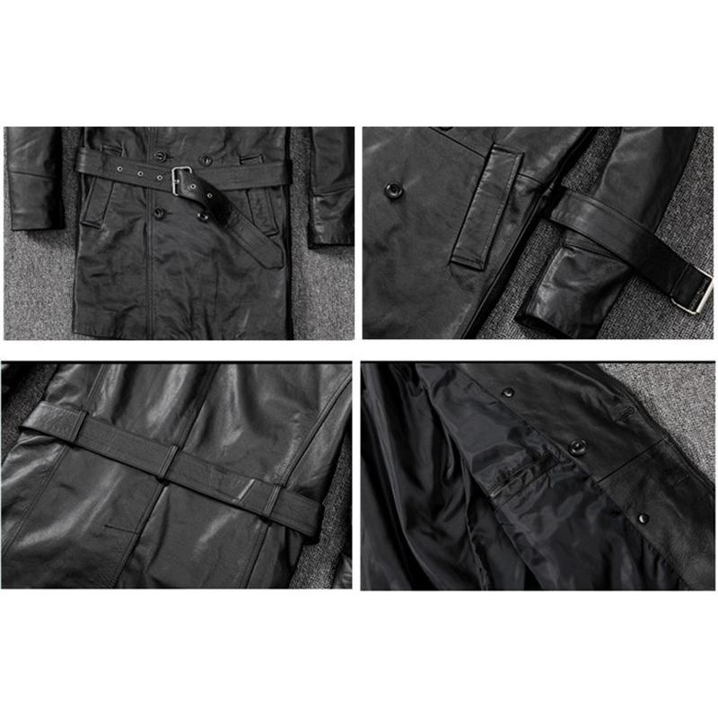 レザーコート 本革 トレンチコート 本革コート ダブルボタン ミドル丈