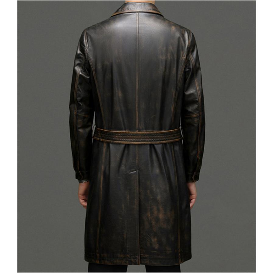 本革コート トレンチコート レザーコート 本革 膝丈 牛革 ロングコート