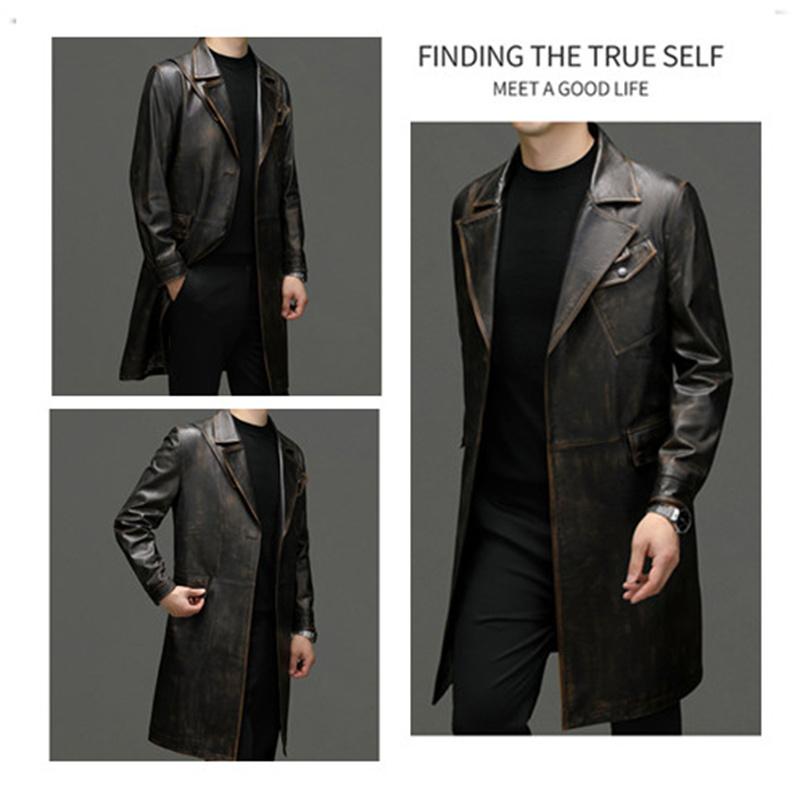 本革コート トレンチコート レザーコート 本革 膝丈 牛革 ロングコート