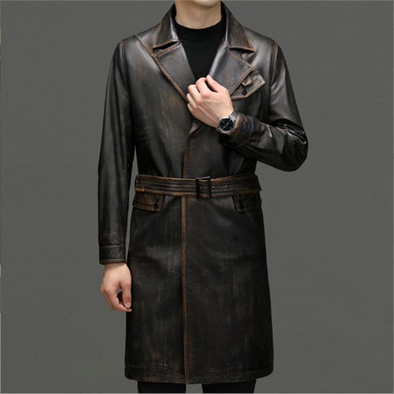 本革コート トレンチコート レザーコート 本革 膝丈 牛革 ロングコート