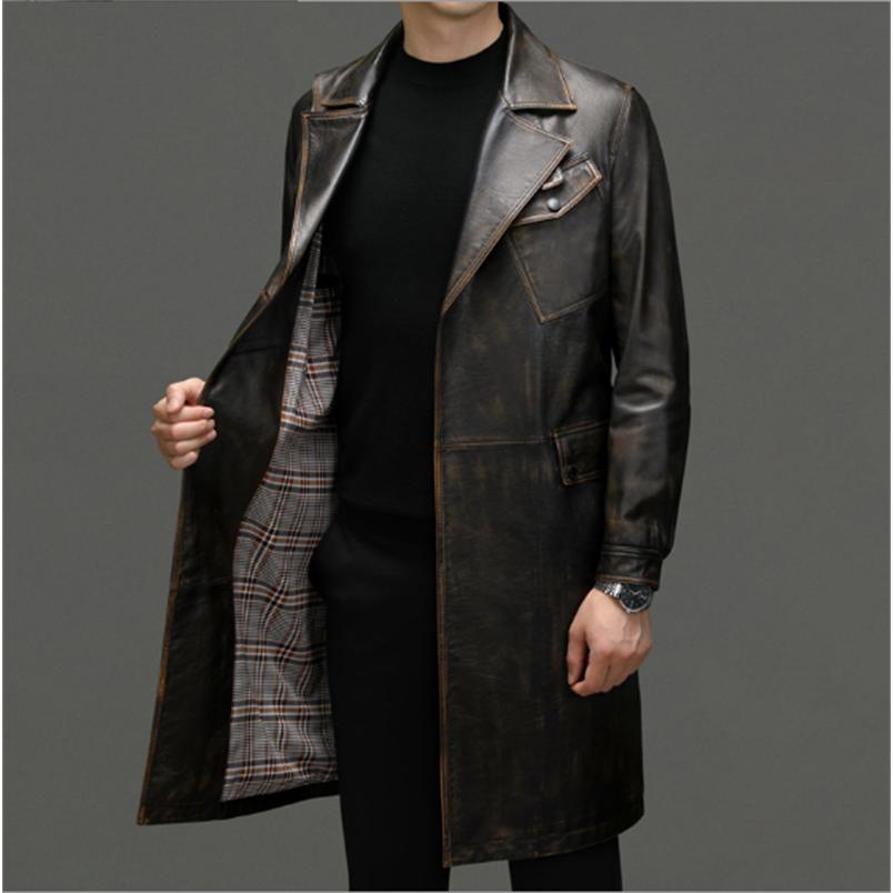 本革コート トレンチコート レザーコート 本革 膝丈 牛革 ロングコート