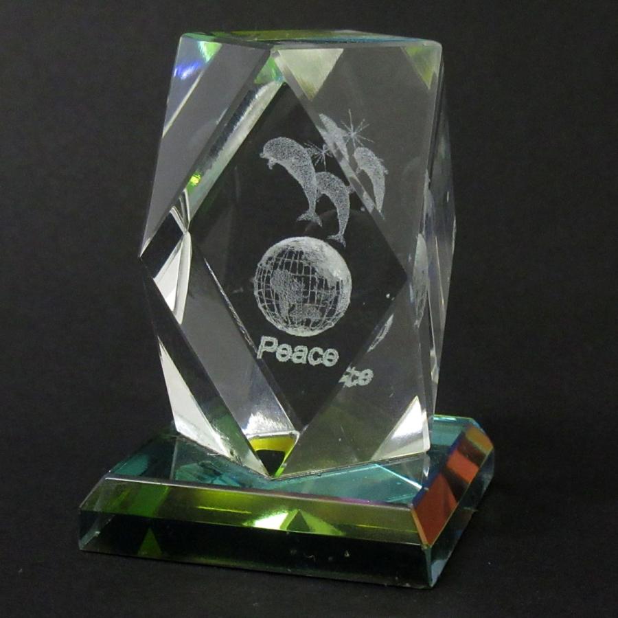 3Dクリスタル ドルフィン＆ピース ダイヤカット型 ガラス オブジェ