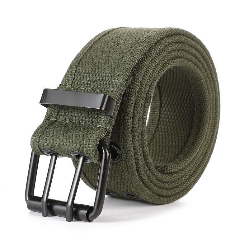 キャンバス ダブルホール ベルト Double Prong Buckle Belt:（4色